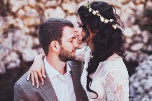 Sensual portrait of couple close-up. Wedding photography in rustic style