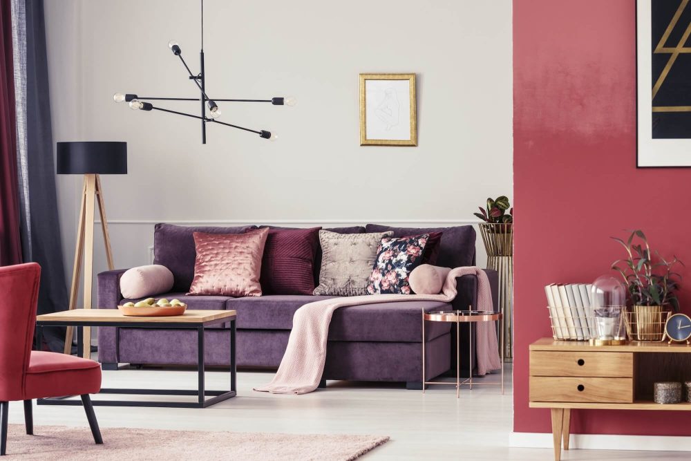 Maroon living room interior